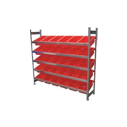 5 Shelves Bin Action Rack With 30 Red Plastic Bins (16L)