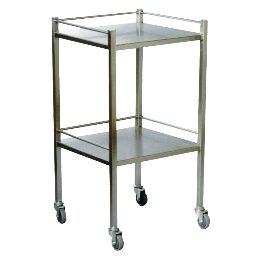 Stainless Steel Dressing Clinicart Trolley Instrument - 2 Tier with Rails - 490 x 490mm