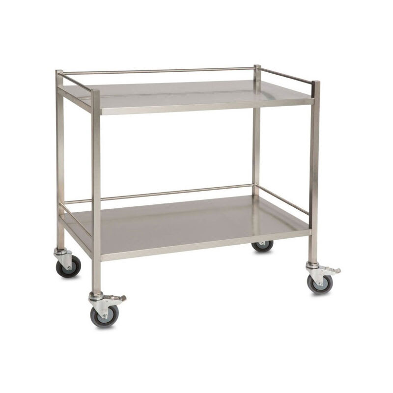 Stainless Steel Dressing Clinicart Trolley Instrument - 2 Tier with Rails - 1000 x 600mm