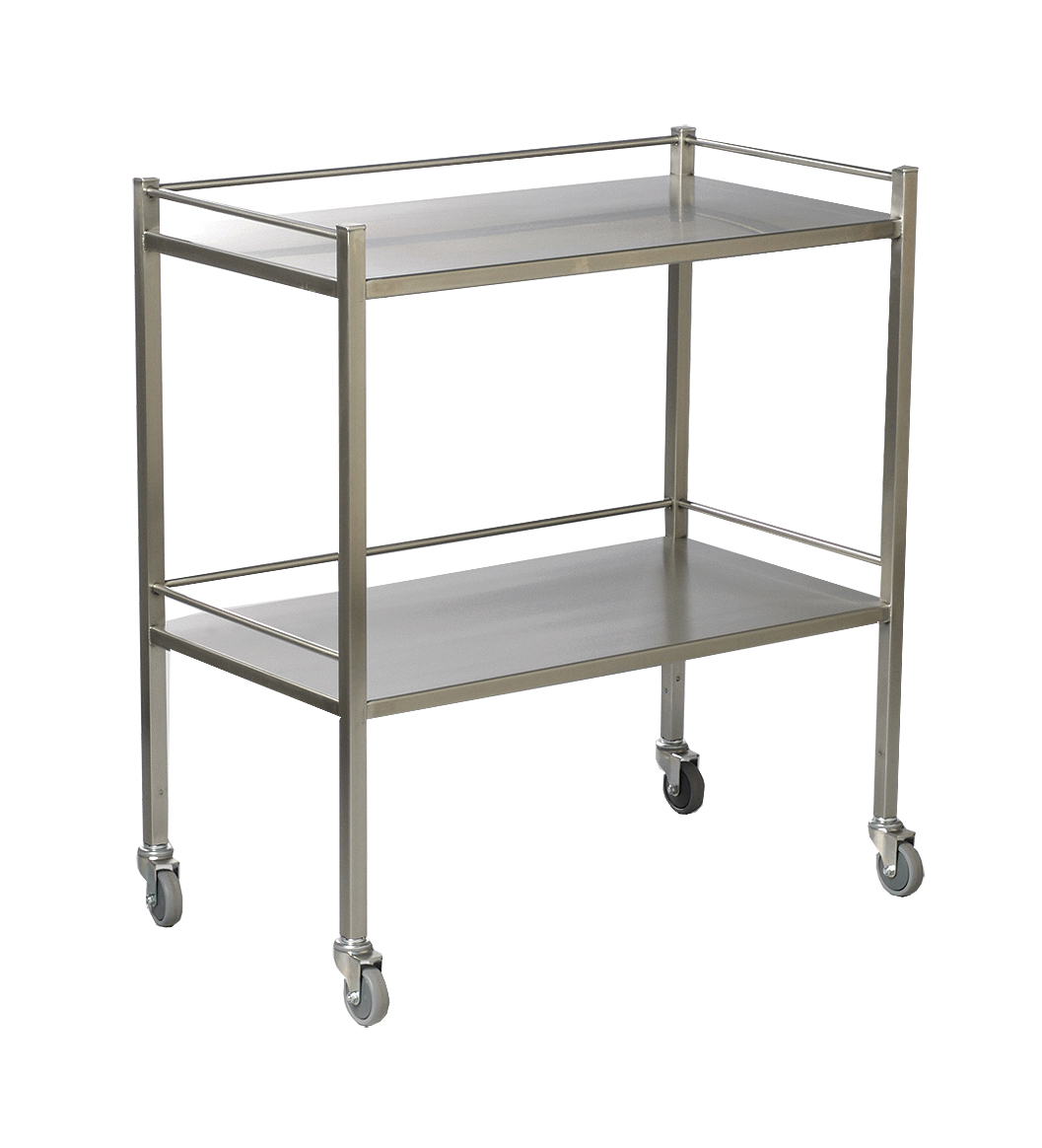 Stainless Steel Dressing Clinicart Trolley Instrument - 2 Tier with Rails - 1200 x 600mm