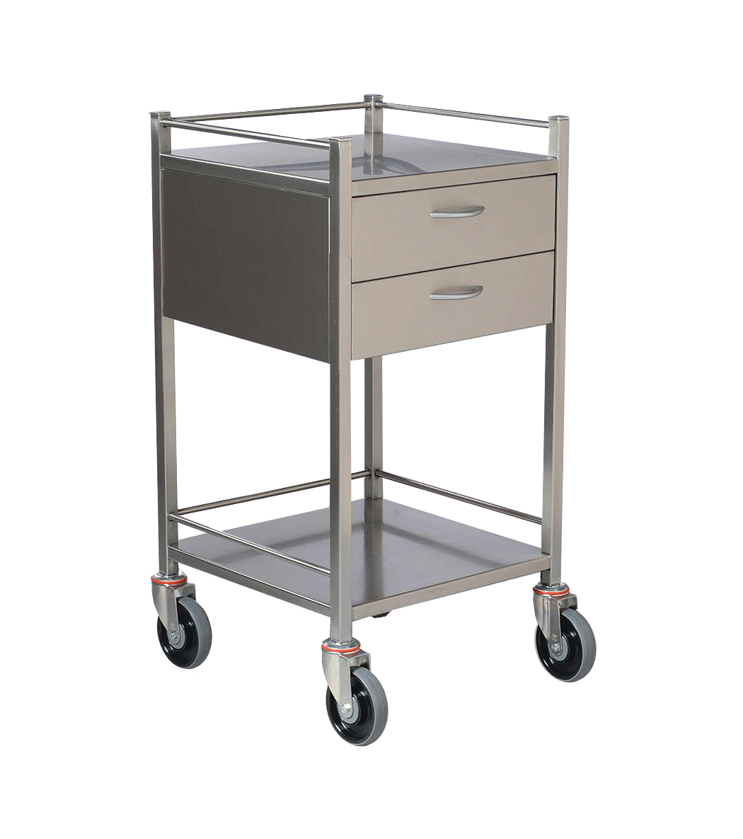 Stainless Steel Dressing Clinicart Trolley Instrument - 2 Drawer - 490 x 490mm