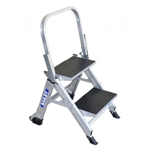 Bailey 2 Steps 150kg Rated Aluminium Single Sided Step Ladder Stairway - 0.4m - Handrail