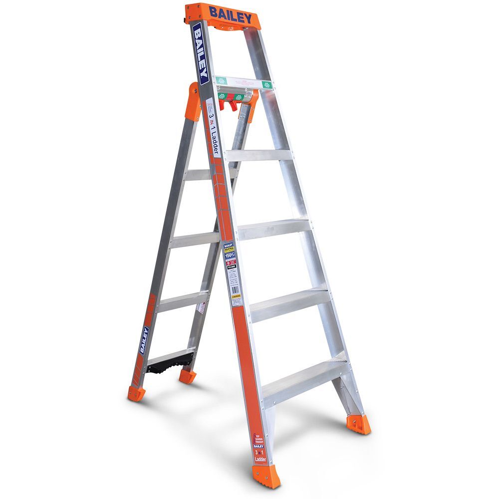 Bailey 150kg Rated Aluminium Step Ladder SLS 3 in 1 - 1.9 to 2.9m