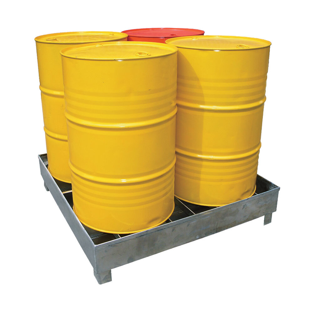 4 Drum Spill Deck Pallet - Drum Bund - 245 litre - Zinc Finish