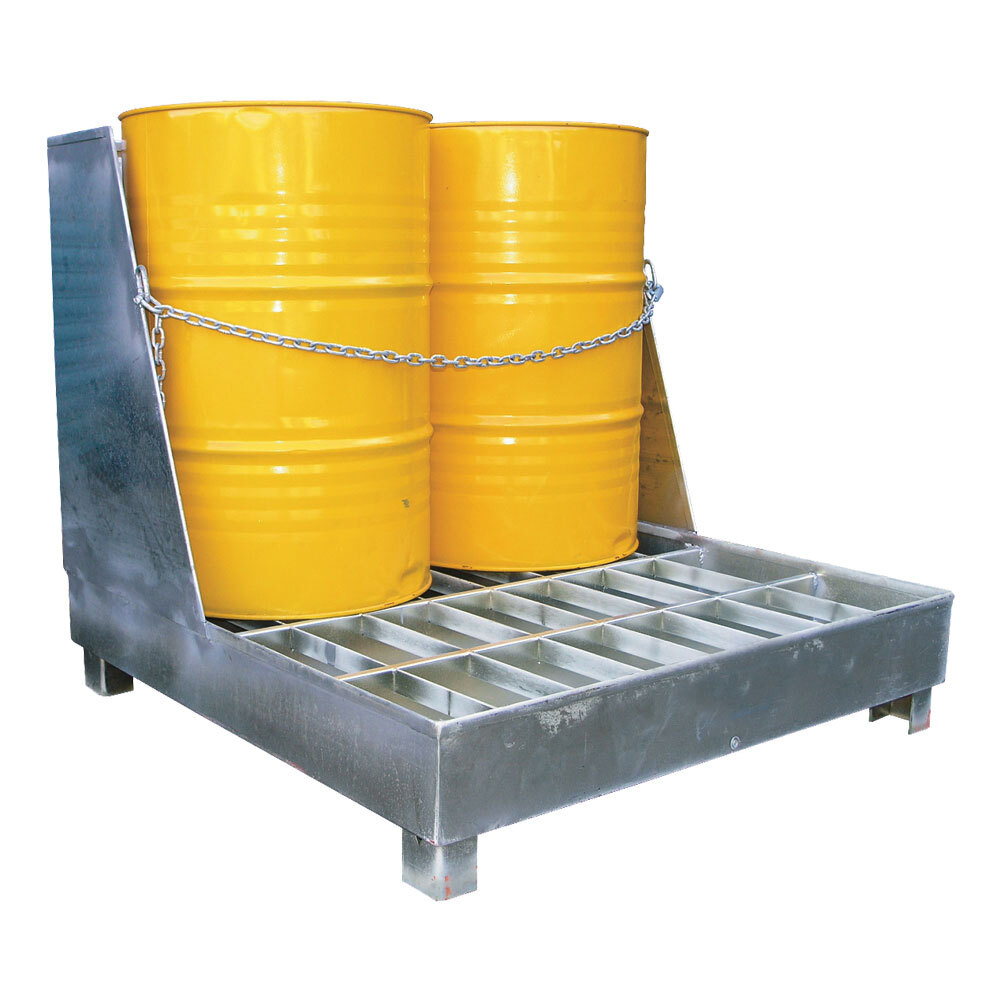Spill Deck Pallet - 4 Drum Bund - 245 litre - Zinc Finish - With Shield