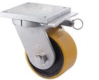 3000kg Rated Heavy duty Castor Cast Iron Wheel - Polyurethane Tyre - 200mm - Plate Direction Lock - Ball Bearing