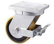 3000kg Rated Heavy duty Castor Cast Iron Wheel - Polyurethane Tyre - 200mm - Plate Brake - Ball Bearing