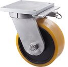 3500kg Rated Heavy Duty Castor Cast Iron Wheel - Polyurethane Tyre - 250mm - Plate Direction Lock - Ball Bearing