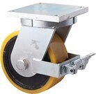 3500kg Rated Heavy Duty Castor Cast Iron Wheel - Polyurethane Tyre - 250mm - Plate Brake - Ball Bearing