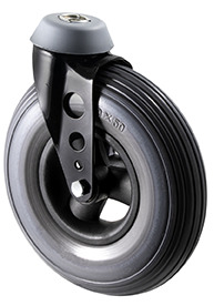 45kg Rated Wheelchair Castor Foamed Urethane Tyre- 200mm - Bolt Hole Swivel - Ball Bearing