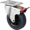 250kg Rated Industrial Hi Resilience Castor- Rubber Tyre - 200mm Plate Brake - Plain Bearing - ISO