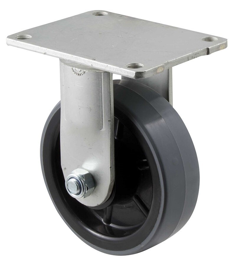 350kg Rated Polyrethane Castor - Nylon Wheel - 125mm - Plate Fixed - Plain Bearing - ISO