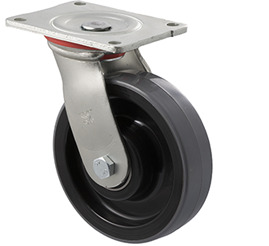450kg Rated Industrial Polyurethane Castor - Nylon Tyre - 150mm - Plate Swivel - Plain Bearing - NA
