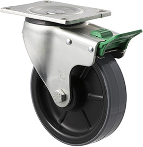 450kg Rated Industrial Polyurethane Castor - Nylon Tyre - 150mm - Plate Direction Lock - Plain Bearing - ISO