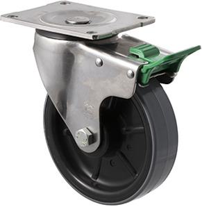 450kg Rated Industrial Polyurethane Castor - Nylon Tyre - 150mm - Plate Direction Lock - Plain Bearing - ISO