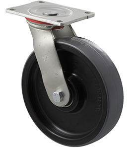 500kg Rated Industrial Polyurethane Castor - Nylon Tyre - 200mm - Plate Swivel - Roller Bearing - ISO