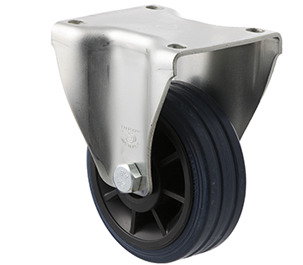 150kg Rated Industrial High Resilience Castor - Rubber Tyre - 100mm - Plate Fixed - Plain Bearing