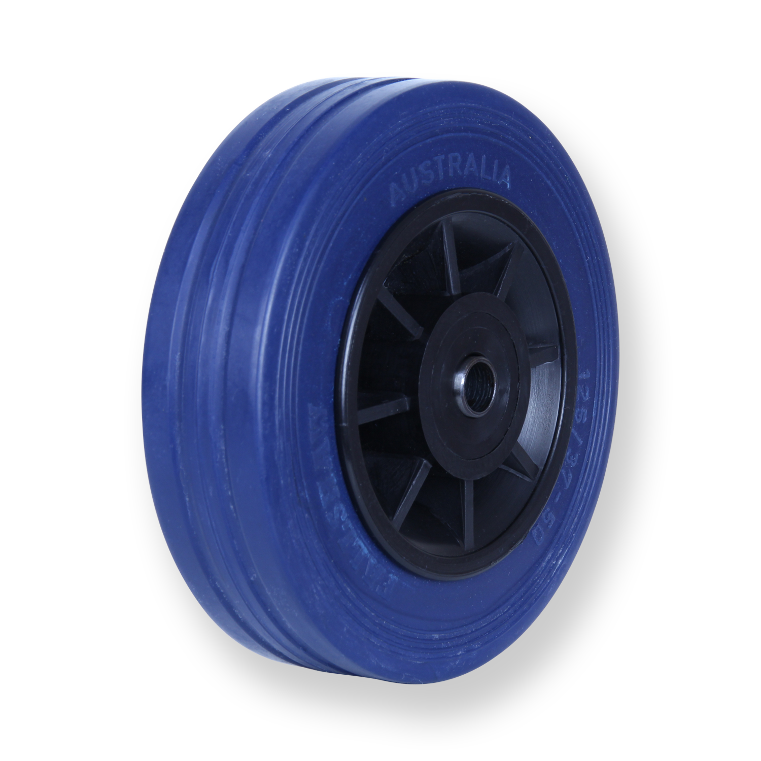 180kg Rated Blue Rubber Flat Wheel - 125 x 32mm - Plain Bearing
