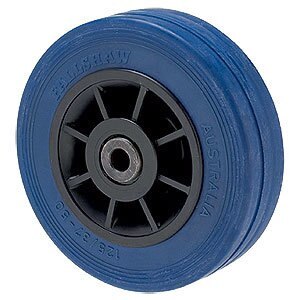180kg Rated Blue Rubber Flat Wheel - 125 x 32mm - Roller Bearing