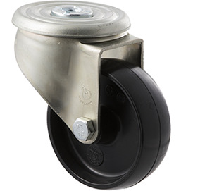 300kg Rated Industrial Castors - Nylon Wheel - 100mm - Bolt Hole Swivel - Plain Bearing
