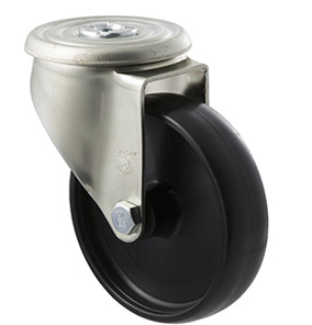 300kg Rated Industrial Castors - Nylon Wheel - 125mm - Bolt Hole Swivel - Plain Bearing