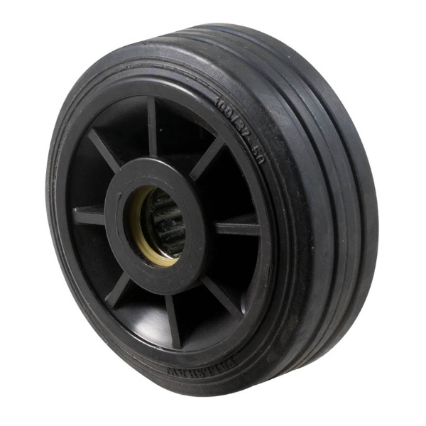 70kg Rated Black Rubber Wheel - 100 x 32mm - Plain Bearing - Please Note The Image Used Is A Wheel With A Bearing
