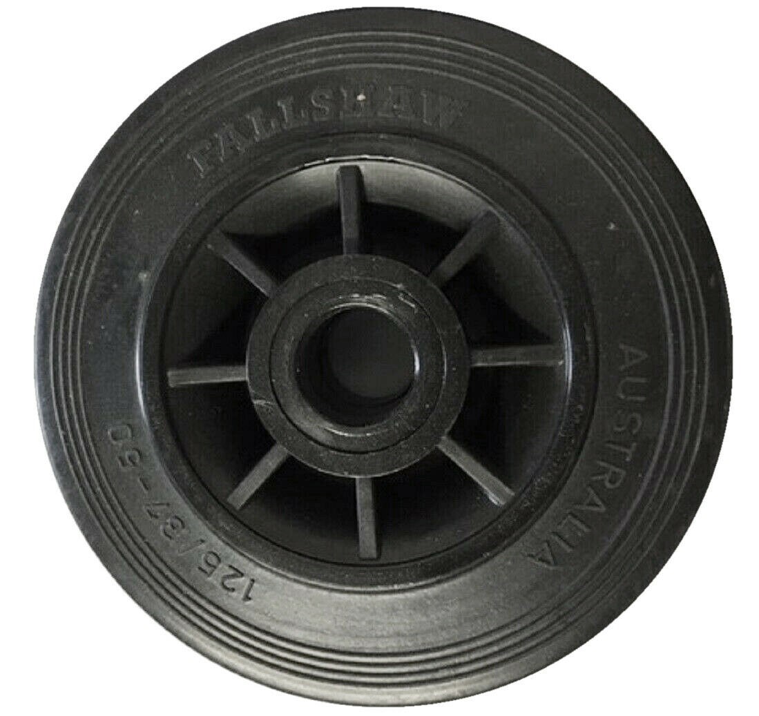 100kg Rated Black Rubber Wheel - 125 x 35mm - Plain Bearing