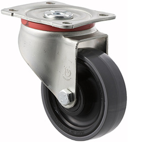 300kg Rated Industrial Castors - Polyurethene Wheel - 100mm - Plate Swivel - Plain Bearing