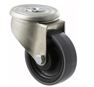 300kg Rated Industrial Castors - Polyurethene Wheel - 100mm - Bolt Hole Swivel - Roller Bearing