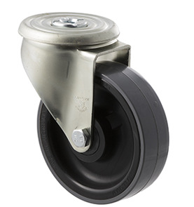 300kg Rated Industrial Castors - Polyurethene Wheel - 125mm - Bolt Hole Swivel - Roller Bearing