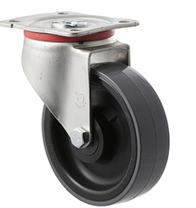 300kg Rated Industrial Castors - Polyurethene Wheel - 125mm - Plate Swivel - Roller Bearing