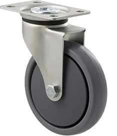 50kg Rated Light Duty Castor - TPE Wheel - 100mm - Plate Swivel - Plain Bearing