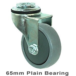 50kg Rated Light Duty Castor - TPE Wheel - 65mm - Bolt Hole Swivel - Plain Bearing