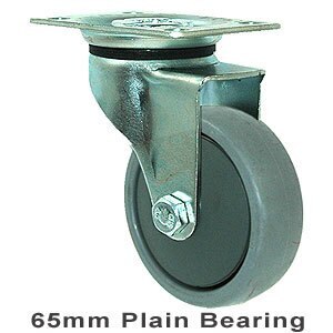 50kg Rated Light Duty Castor - TPE Wheel - 65mm - Plate Swivel - Plain Bearing