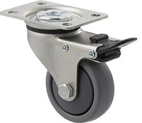 50kg Rated Light Duty Castor - TPE Wheel - 65mm - Plate Brake - Plain Bearing