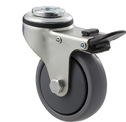 50kg Rated Light Duty Castor - TPE Wheel - 75mm - Bolt Hole Brake - Plain Bearing