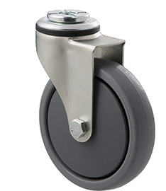 50kg Rated Light Duty Castor - TPE Wheel - 100mm - Bolt Hole Swivel - Ball Bearing