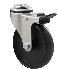 70kg Rated Light Duty Castor - Nylon Wheel - 100mm - Bolt Hole Brake - Plain Bearing