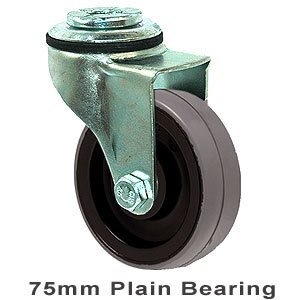 100kg Rated Industrial Castor - Polyurethane Wheel - 75mm - Bolt Hole Swivel - Plain Bearing