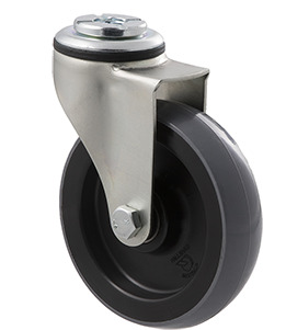 100kg Rated Industrial Castor - Polyurethane Wheel - 100mm - Bolt Hole Swivel - Ball Bearing