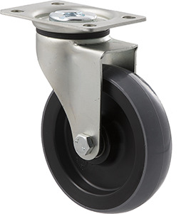 100kg Rated Industrial Castor - Polyurethane Wheel - 100mm - Plate Swivel - Ball Bearing