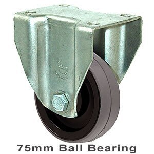 100kg Rated Industrial Castor - Polyurethane Wheel - 75mm - Plate Fixed - Ball Bearing