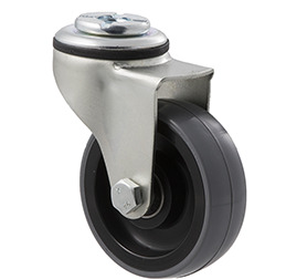 100kg Rated Industrial Castor - Polyurethane Wheel - 75mm - Bolt Hole Swivel - Ball Bearing