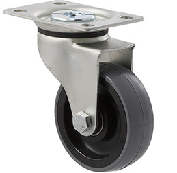 100kg Rated Industrial Castor - Polyurethane Wheel - 75mm - Plate Swivel - Ball Bearing