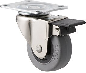 30kg Rated Castor - TPE Wheel - 50 x 20mm - Plate Wheel Brake