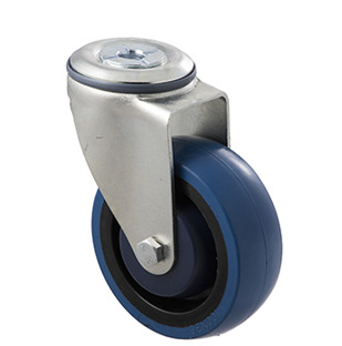 140kg Rated Industrial High Resilience Castor - Rubber Wheel - 100mm - Bolt Hole Swivel - Ball Bearing