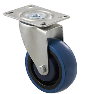 140kg Rated Industrial High Resilience Castor - Rubber Wheel - 100mm - Plate Swivel - Ball Bearing - NA