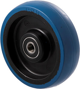 150kg Rated Blue Rubber Wheel - 125 x 32mm - Ball Bearing