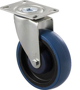 150kg Rated Industrial High Resilience Castor - Rubber Wheel- 125mm - Plate Swivel - Ball Bearing - ISO