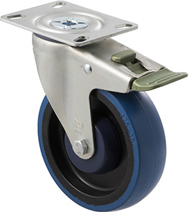 150kg Rated Industrial High Resilience Castor - Rubber Wheel- 125mm - Plate Directional Lock - Ball Bearing - ISO